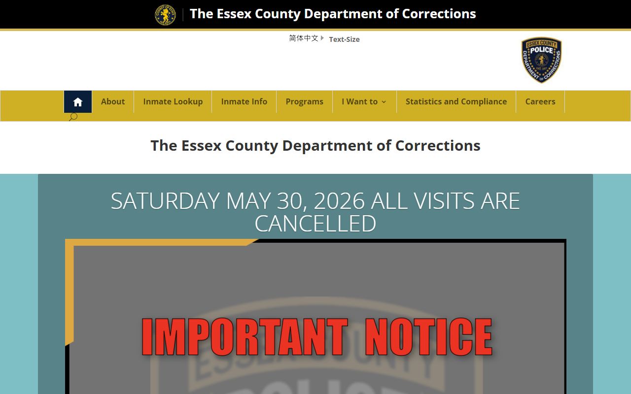 Essex County Correctional Facility inmate population department home page