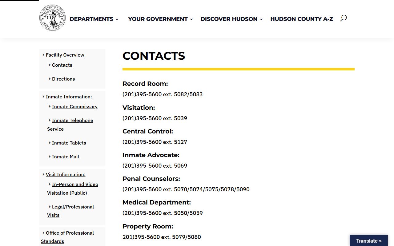 Hudson County Adult Correctional Center inmate records and visitation contacts
